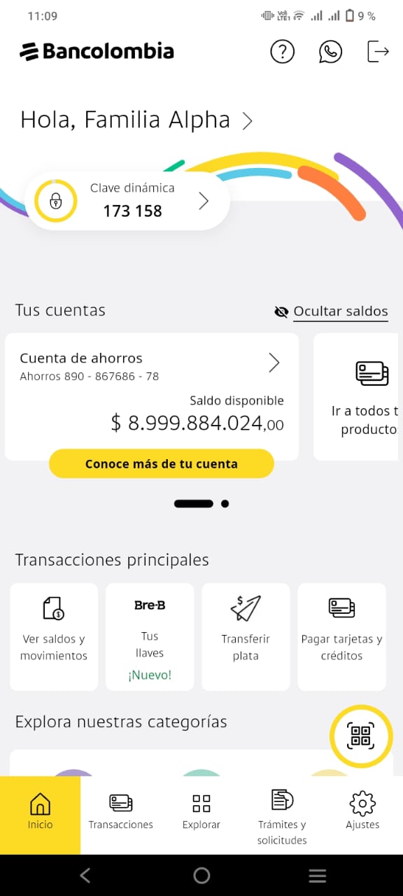 Pantalla Principal Bancolombia